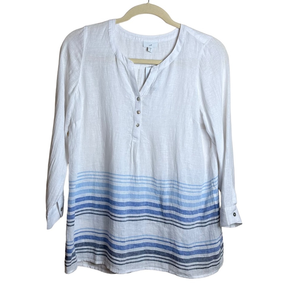 J. Jill White and Blue Striped Swim Coverup